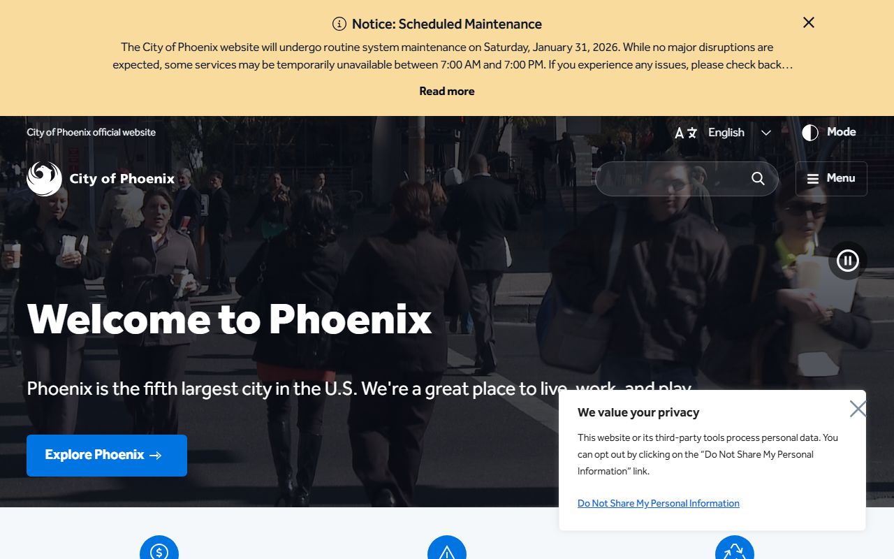 Phoenix city official website for Phoenix Arizona bankruptcy records resources