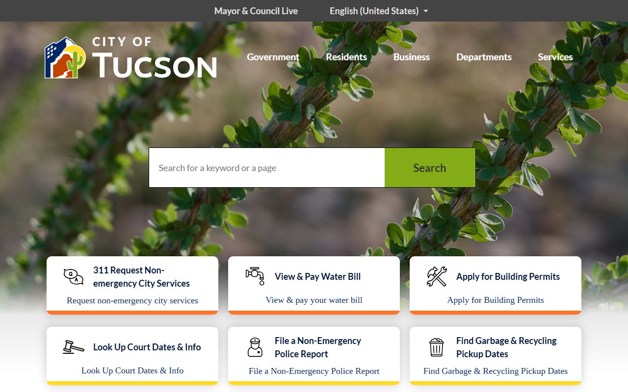 Tucson city official website for Tucson Arizona bankruptcy records information