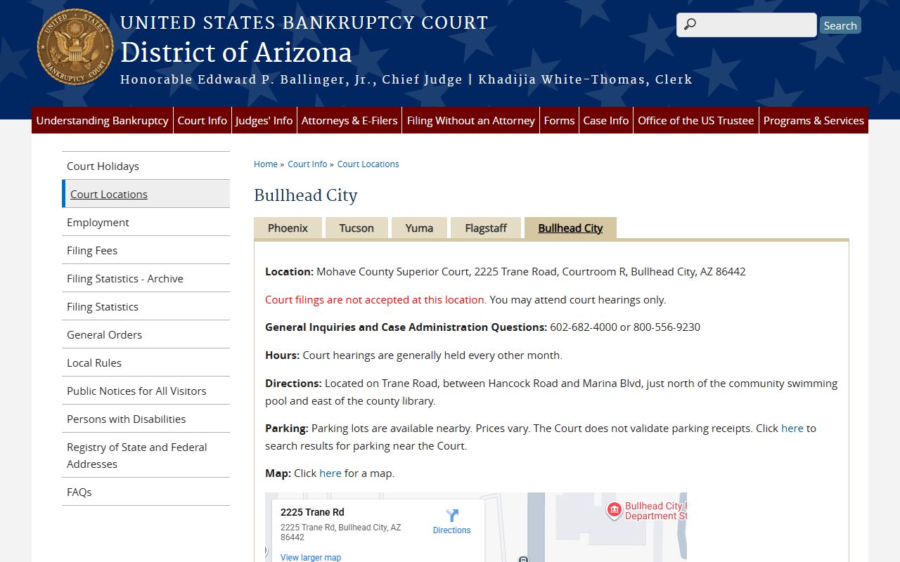 Bullhead City hearing location for Mohave County bankruptcy cases
