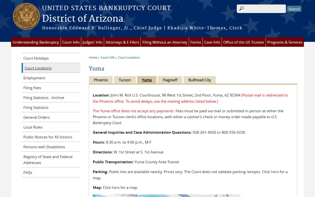Yuma bankruptcy court details for Yuma County bankruptcy records